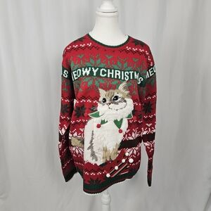NWT Festive Holiday Red Cat Sweater Size Medium